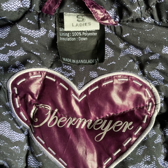 Women’s Obermeyer down jacket, sz small, Purple w/ beautiful lace design lining - Picture 10 of 12